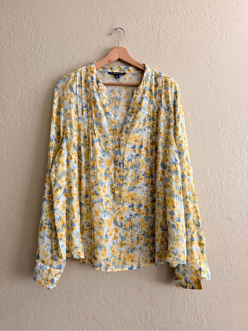 Zac & Rachel Yellow and Blue Floral V-Neck Blouse